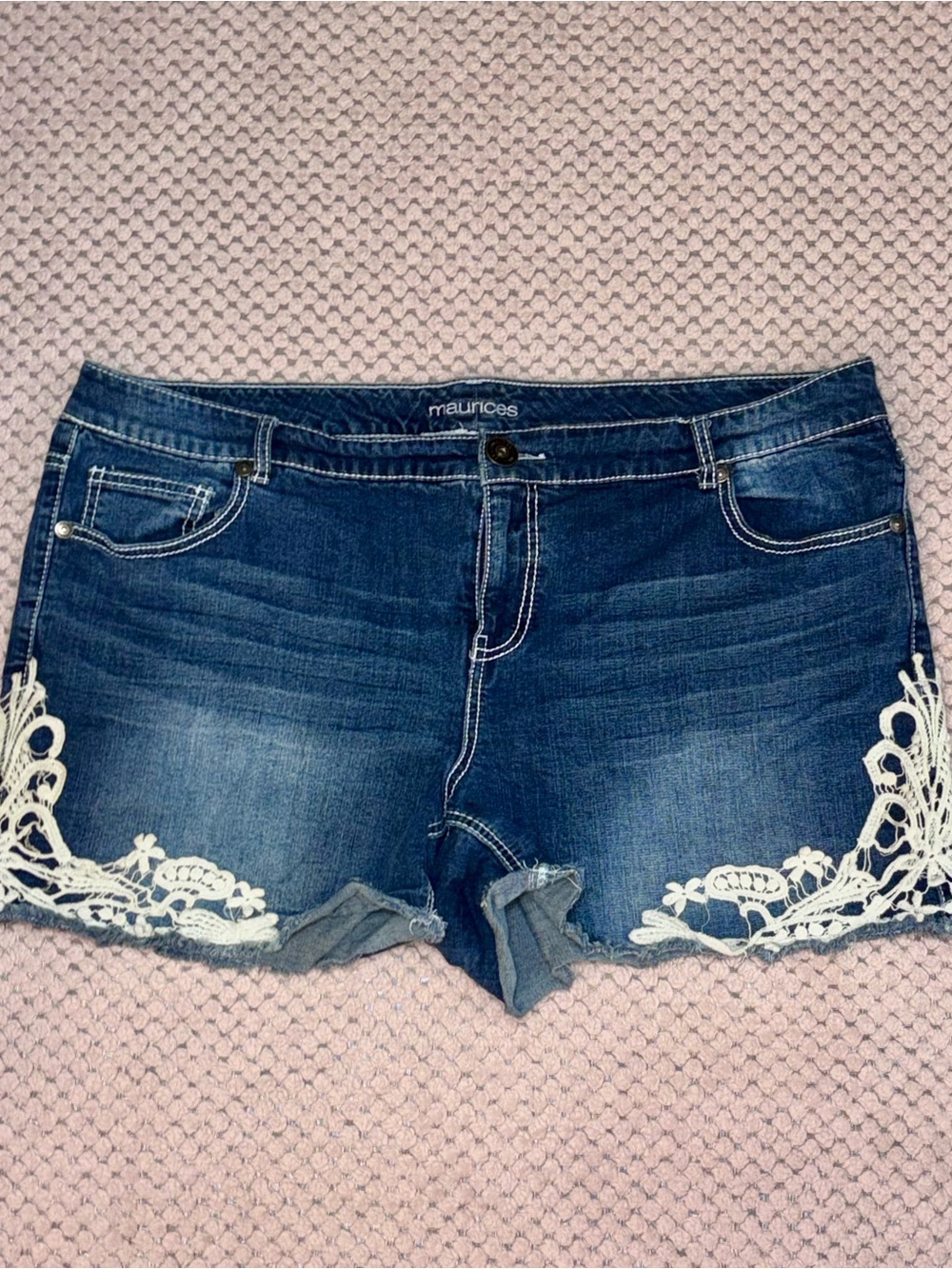 Maurices Blue Denim Shorts with White Crochet Trim